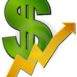 Dollar sign with upward trending arrow.