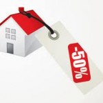 House with 50% discount tag illustration.