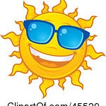 Smiling sun wearing blue sunglasses cartoon.